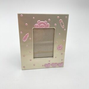 Baby Photo Frame Pink Teddy Bear Chicks Safety Pin Metal Design Tabletop Display